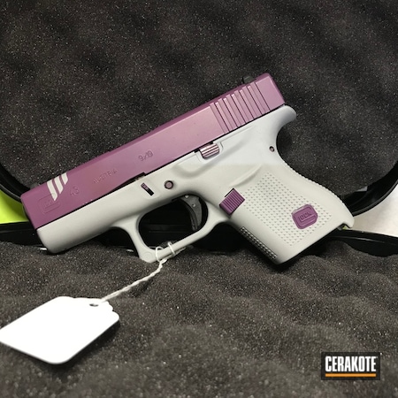 Powder Coating: Glock 43,Glock,Gun Coatings,Two Tone,Wild Purple H-197,S.H.O.T,Pistol,BATTLESHIP GREY H-213