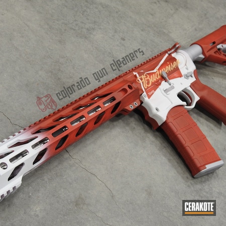 Powder Coating: Crimson H-221,Gun Coatings,S.H.O.T,Gold H-122,Stormtrooper White H-297,Tactical Rifle,AR-15,Budweiswer