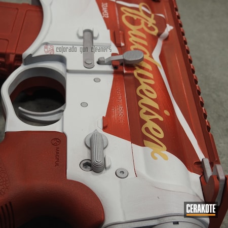 Powder Coating: Crimson H-221,Gun Coatings,S.H.O.T,Gold H-122,Stormtrooper White H-297,Tactical Rifle,AR-15,Budweiswer