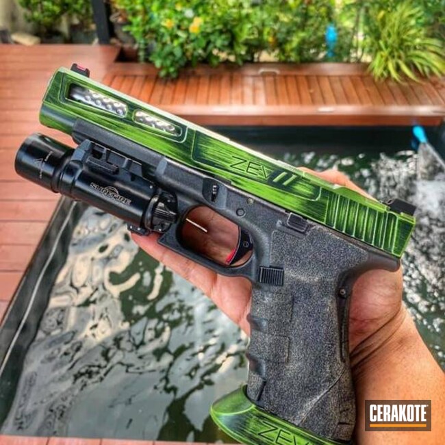 Cerakoted Zev Glock With A Distressed Zombie Green Finish