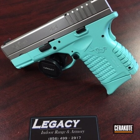 Powder Coating: Gun Coatings,Two Tone,S.H.O.T,Pistol,Springfield Armory,Springfield Armory XDS 3.3,Robin's Egg Blue H-175