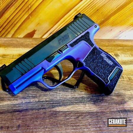 Powder Coating: Gun Coatings,S.H.O.T,Sig Sauer,Pistol,Bright Purple H-217,Hand Stippled,Sig Sauer P365