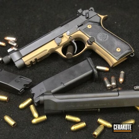 Powder Coating: Graphite Black H-146,Gun Coatings,Beretta 92 A1,S.H.O.T,Beretta 92 Pistol,Pistol,Beretta,Burnt Bronze H-148
