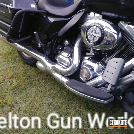 Powder Coating: Saddle Bag Guards,Motorcycles,Armor Black H-190,Gun Metal Grey H-219,Automotive,Harley Davidson,Highway Bars,More Than Guns,Footpegs