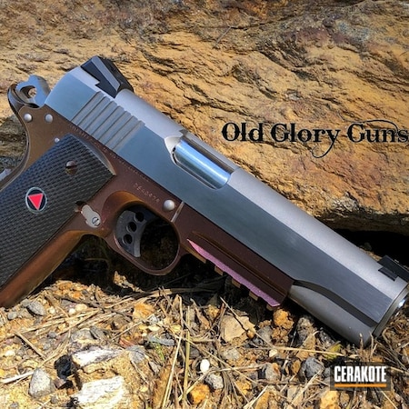 Powder Coating: Machined Slide,GunCandy Chimera,Gun Coatings,GunCandy,Color Change,1911,Gloss Black H-109,S.H.O.T,Pistol,Colt 1911,Colt Delta Elite,Colt