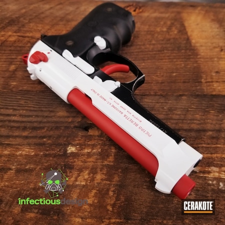 Powder Coating: Conceal Carry,Two Tone,Snow White H-136,Handguns,Pistol,Beretta,Color Fill,FIREHOUSE RED H-216