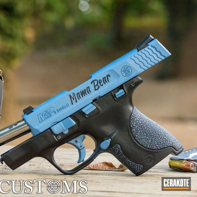 Cerakoted M&p Shield 9mm Cerakoted With Polar Blue And Gloss Black Accents