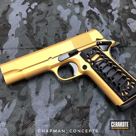 Powder Coating: Firearm,Gun Coatings,BLACKOUT E-100,1911,S.H.O.T,Handguns,Pistol,Gold H-122,Refinished,Rock Island Armory,Custom