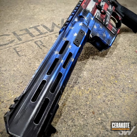 Powder Coating: FALLEN NOT FORGOTTEN,Fallen Soldier,S.H.O.T,America,Springfield Armory,FIREHOUSE RED H-216,Graphite Black H-146,Gun Coatings,Snow White H-136,NRA Blue H-171,Patriotic,Tactical Rifle,American Flag,Distressed American Flag