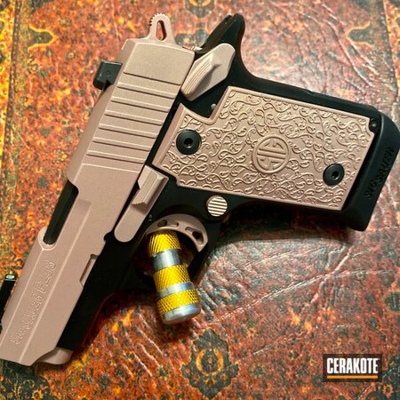 Powder Coating: Gun Coatings,PINK CHAMPAGNE H-311,S.H.O.T,Sig Sauer,Pistol,Gold H-122,Armor Black H-190,Sig Sauer P238