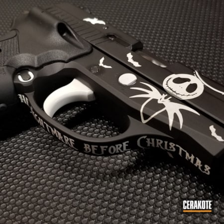 Powder Coating: 9mm,Sally,S.H.O.T,Sig Sauer,Jack and Sally,Jack,Halloween,Gun Coatings,Nightmare Before Christmas,Pistol,Armor Black H-190,Stormtrooper White H-297,Sig Sauer P239
