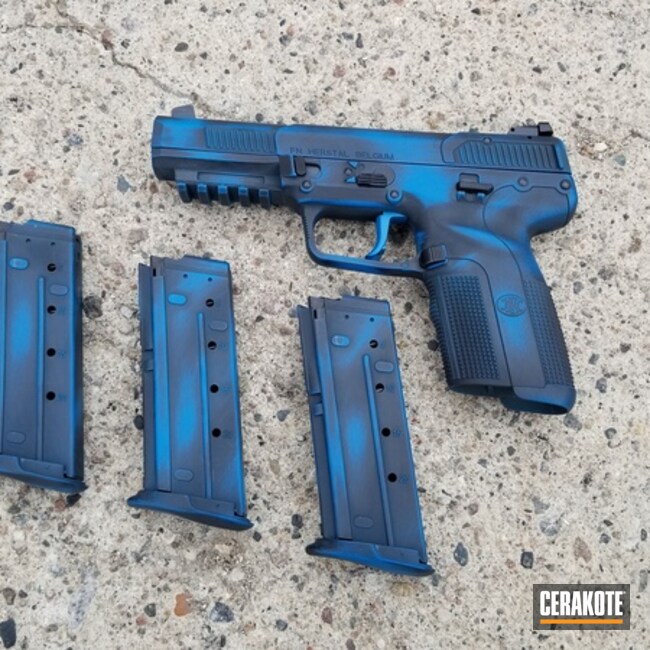 Cerakoted Distressed Blue And Black Fn Five-seven Handgun