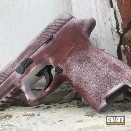 Powder Coating: Distressed,Gun Coatings,S.H.O.T,Sig Sauer,Pistol,Stormtrooper White H-297,FIREHOUSE RED H-216