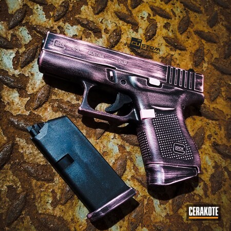 Powder Coating: Glock 43,Glock,Bazooka Pink H-244,Distressed,Gun Coatings,S.H.O.T,Pistol,Armor Black H-190,Battleworn