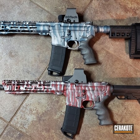 Powder Coating: Satin Aluminum H-151,Gun Coatings,S.H.O.T,Anderson Mfg.,Tactical Rifle,FIREHOUSE RED H-216,Tungsten H-237,Stripe Camo