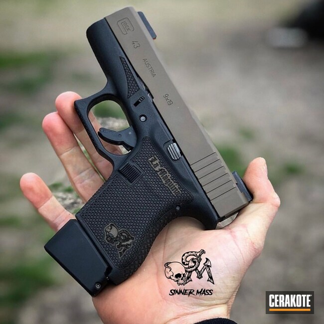 Custom Engraved and Stippled Glock 43 Handgun with Cerakote H-261