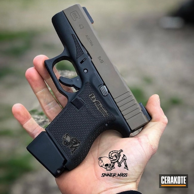 Custom Engraved and Stippled Glock 43 Handgun with Cerakote H-261 by Luke  Hamilton