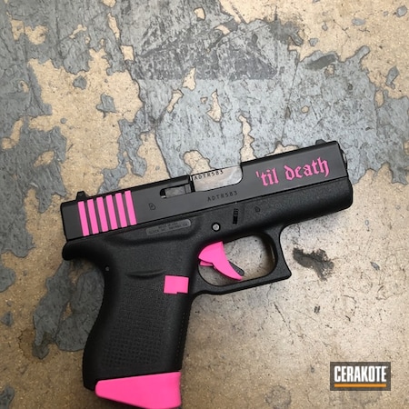 Powder Coating: Glock 43,Graphite Black H-146,Glock,Gun Coatings,Two Tone,S.H.O.T,Handguns,Pistol,Color Fill,Prison Pink H-141