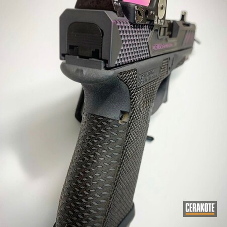 Powder Coating: Laser Engrave,Gun Coatings,Wild Purple H-197,S.H.O.T,Pistol,Glock 19,Undercut Trigger Guard,Sniper Grey H-234,Laser Stippled