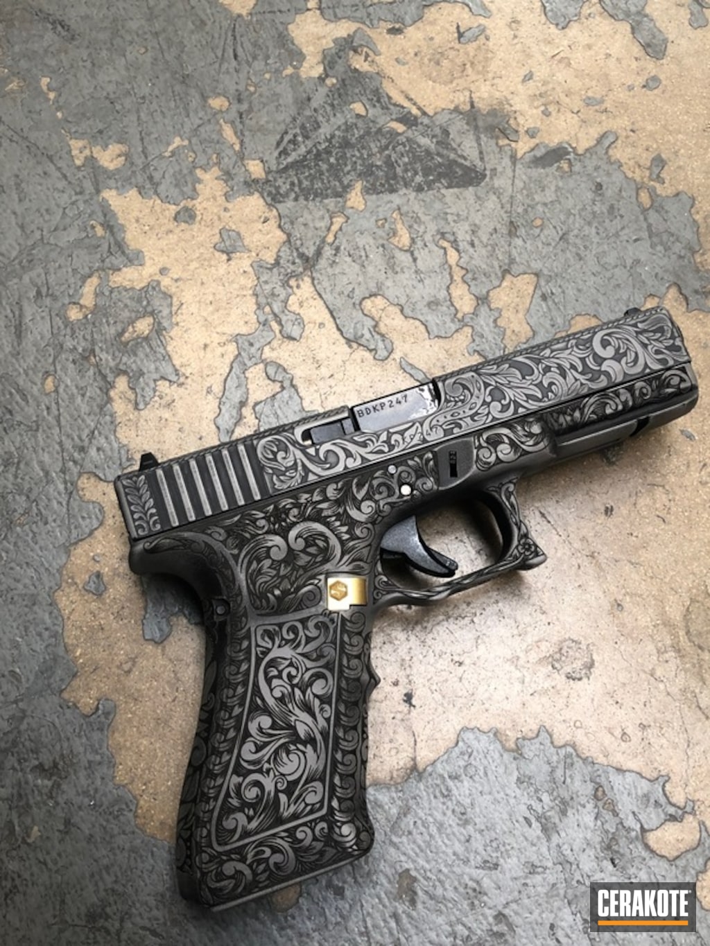 Laser Engraved Glock 17 And Cerakoted With H 139 And H 190 By Abelardo Roman Cerakote