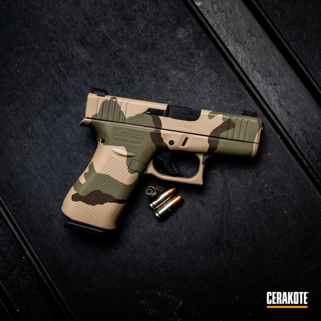 Cerakoted Glock 43x Handgun With A Tri-color Cerakote Finish