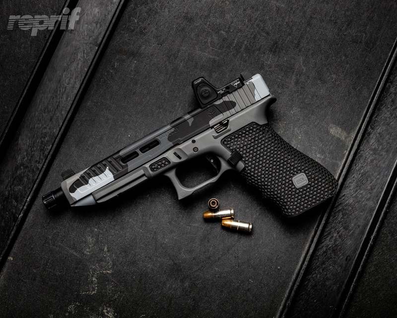Custom Glock Handgun With A Grey Cerakote Camo Finish By MATT Cerakote custom-glock-handgun-with-a-grey-cerakote-camo-finish-by-matt-cerakote