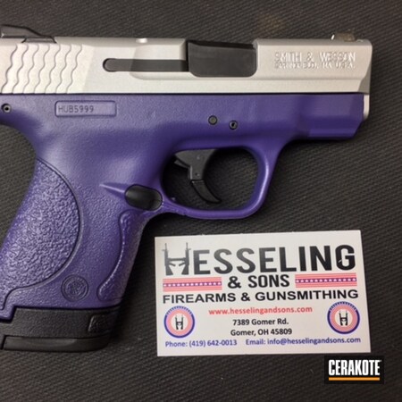Powder Coating: Satin Aluminum H-151,Smith & Wesson,Gun Coatings,Two Tone,M&P Shield,S.H.O.T,Pistol,Bright Purple H-217