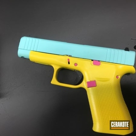 Powder Coating: Glock,Corvette Yellow H-144,Gun Coatings,S.H.O.T,Pistol,Robin's Egg Blue H-175,Prison Pink H-141