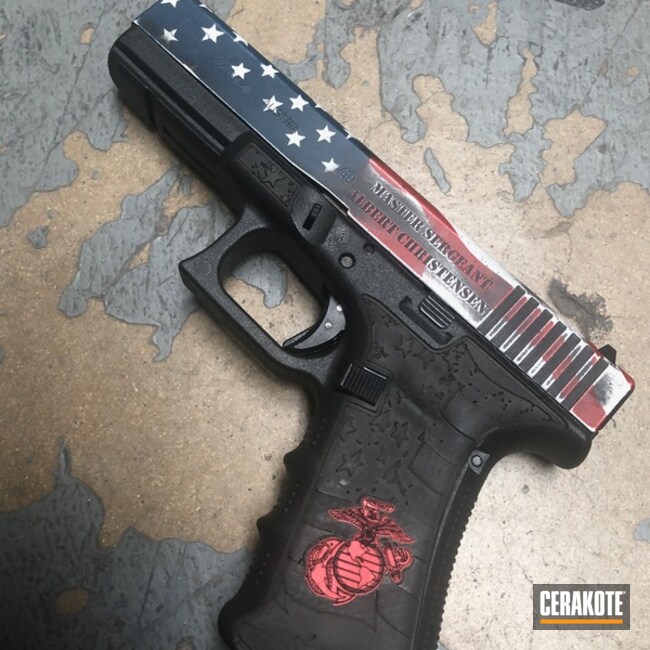 Cerakoted Laser Engraved Glock 22 With An American Flag Cerakote Finish