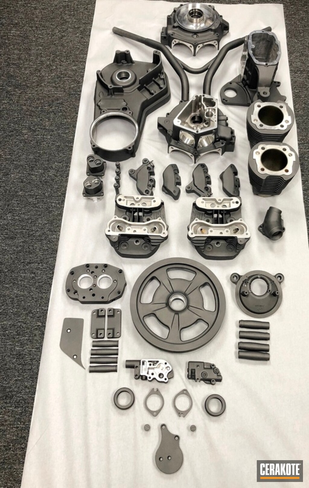 Harley Davidson Motorcycle Parts Cerakoted in H-237 Tungsten by ERIC