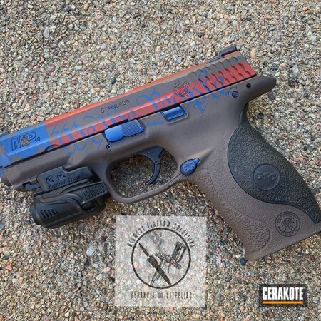 Powder Coating: Smith & Wesson,Smith & Wesson M&P Shield,S.H.O.T,We the people,Custom Theme,America,FIREHOUSE RED H-216,Flat Dark Earth H-265,Gun Coatings,NRA Blue H-171,Pistol,Theme,American Flag,Burnt Bronze H-148