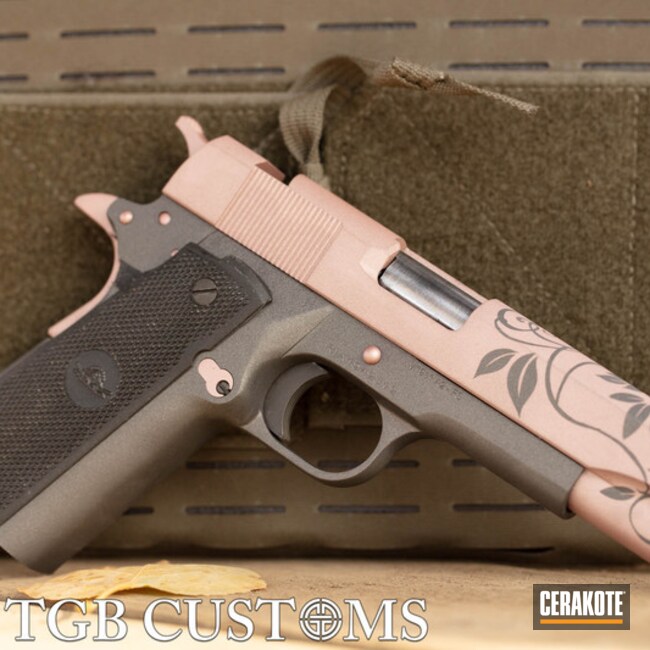 Cerakoted: S.H.O.T,Rock Island Armory 1911,Two Tone,Rock Island Armory,Tungsten H-237,Pistol,Gun Coatings,1911,ROSE GOLD H-327