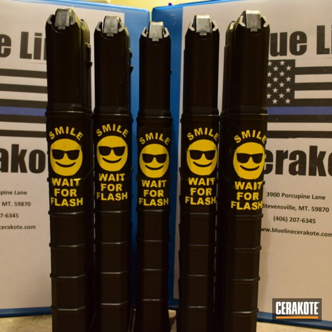 Cerakoted Custom Magazines Cerakoted With H-166 Electric Yellow