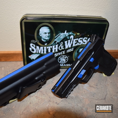 Powder Coating: Smith & Wesson M&P,Smith & Wesson,S.H.O.T,Kydex Holster,380EZ,Blue Line,Graphite Black H-146,Gun Coatings,NRA Blue H-171,Thin Blue Line,.380 ACP,Pistol,.380,M&P,S&W