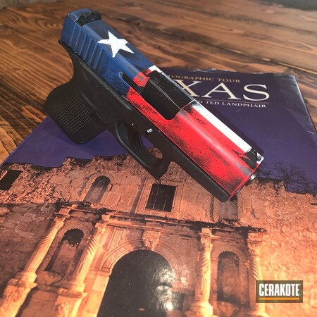Powder Coating: Glock 43,KEL-TEC® NAVY BLUE H-127,Graphite Black H-146,Glock,Texas Flag,Distressed,Gun Coatings,Snow White H-136,S.H.O.T,Pistol,USMC Red H-167,Don't Mess with Texas