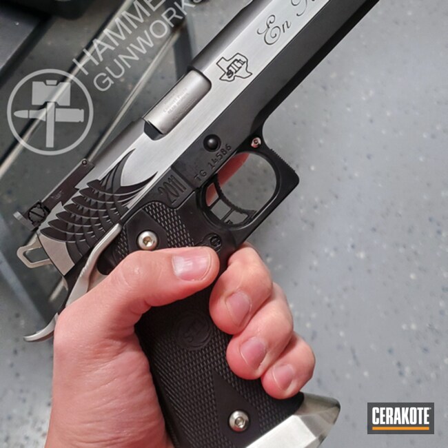 Cerakoted Laser Engraved Sti Handgun Using H-146 Graphite Black