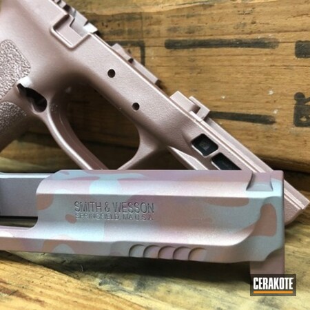 Powder Coating: ROSE GOLD H-327,Smith & Wesson M&P,Smith & Wesson,Gun Coatings,PINK CHAMPAGNE H-311,S.H.O.T,Handguns,Crushed Silver H-255,Pistol