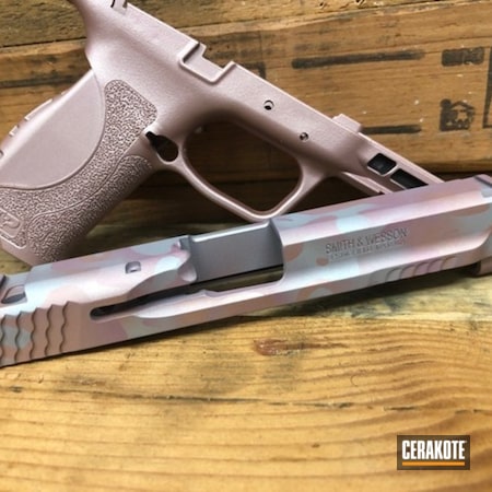 Powder Coating: ROSE GOLD H-327,Smith & Wesson M&P,Smith & Wesson,Gun Coatings,PINK CHAMPAGNE H-311,S.H.O.T,Handguns,Crushed Silver H-255,Pistol