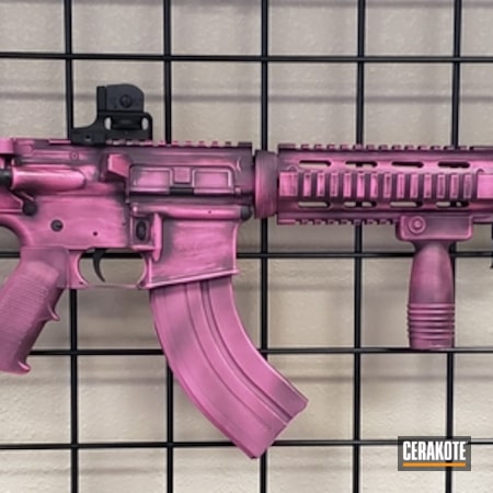 Powder Coating: Graphite Black H-146,Distressed,Gun Coatings,S.H.O.T,Anderson Mfg.,Tactical Rifle,AR-15,Distressed Pink,Rifle,Prison Pink H-141