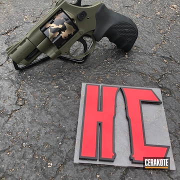Cerakoted Cerakoted Revolver Body In H-232 Magpul O.d. Green And Custom Multicam Cylinder