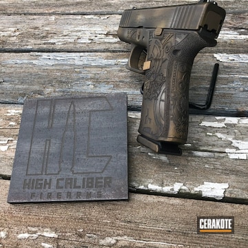 Cerakoted Laser Engraved And Cerakoted Steampunk Themed Glock 43x Handgun