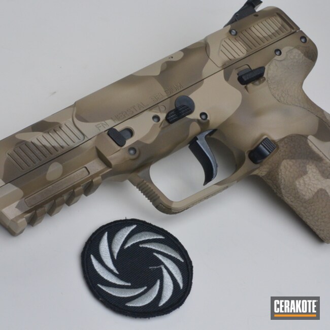 Cerakoted Fn Handgun With A Cerakote Desert Multicam Using H-265, H-199 And H-226