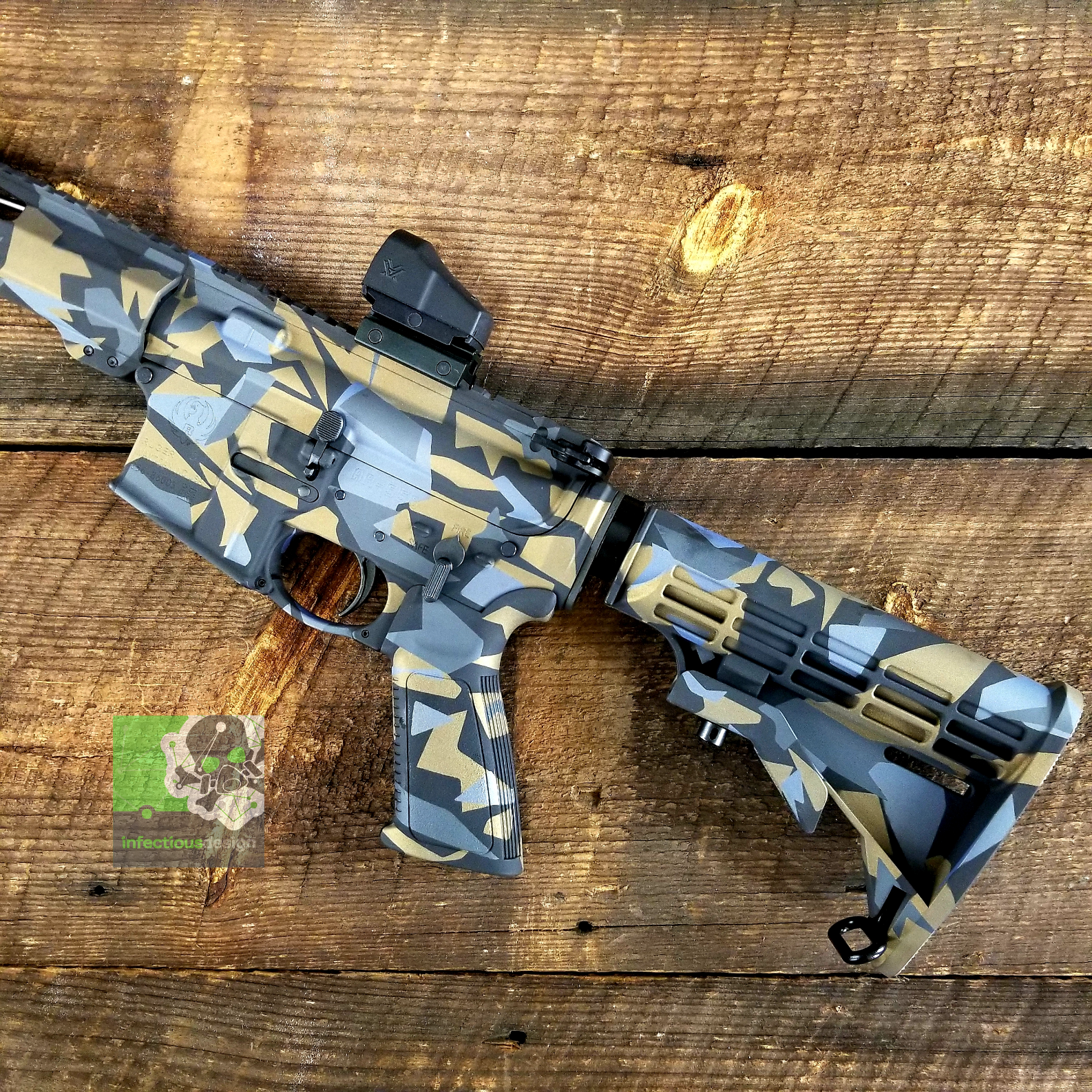 Ruger AR-15 with a Cerakote H-146, H-148, H-234 and H-315 Splinter Camo ...