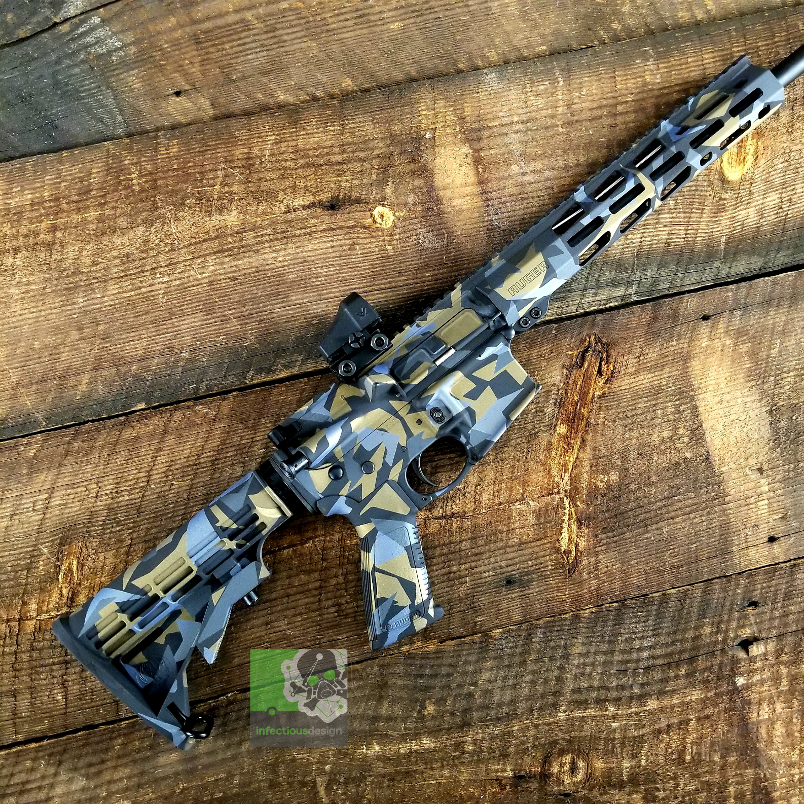 Ruger AR-15 with a Cerakote H-146, H-148, H-234 and H-315 Splinter Camo ...
