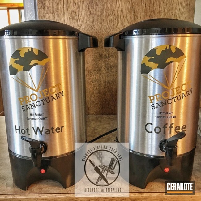 Cerakoted Coffee Containers With A H-240 And H-126 Cerakote Finish