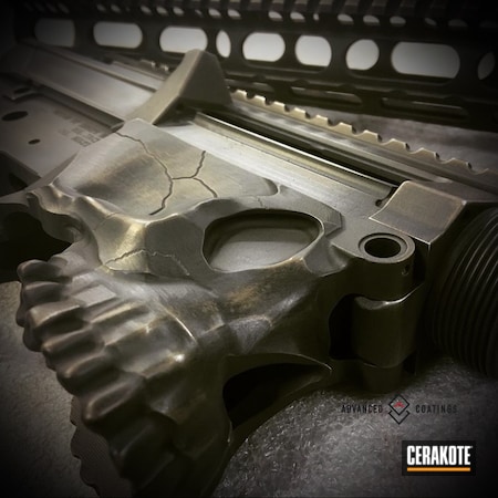 Powder Coating: Graphite Black H-146,Distressed,Gun Coatings,S.H.O.T,Spike's Tactical,AR-15,Burnt Bronze H-148,Skull