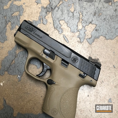Powder Coating: Smith & Wesson,Smith & Wesson M&P Shield,Gun Coatings,Two Tone,S.H.O.T,Handguns,Pistol,Coyote Tan H-235