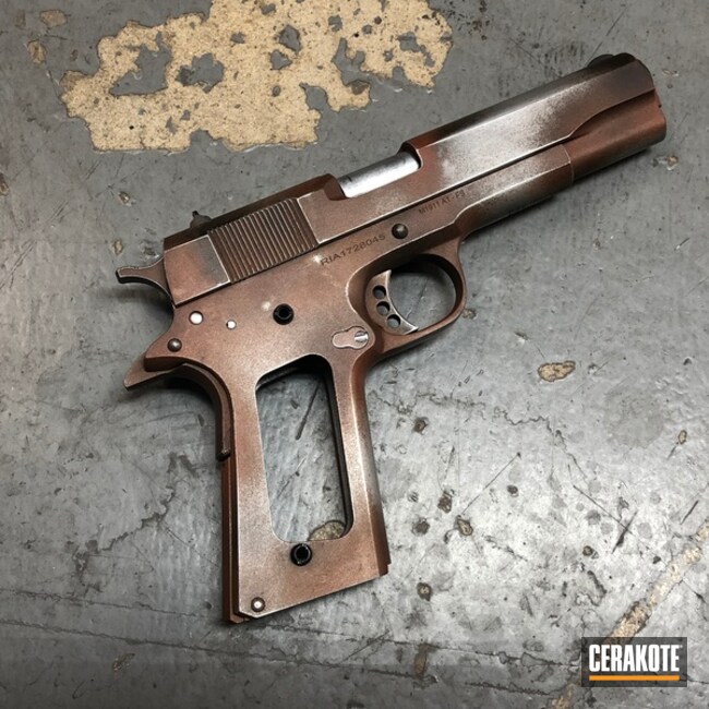Cerakoted 1911 Rock Island Armory With A Cerakote Rust Effect Finish Using H-190, H-151, H-128 And H-294