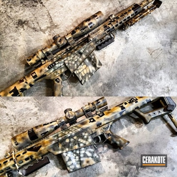 Cerakoted Cerakoted Grasshopper Camo With Ghost Leaf Skeleton Overlay On This 50 Bmg Rifle
