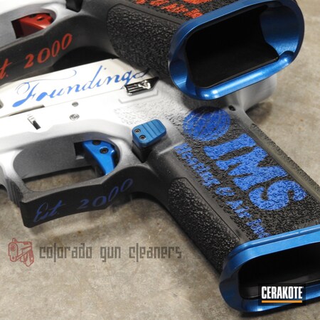 Powder Coating: Bright White H-140,Graphite Black H-146,Gun Coatings,NRA Blue H-171,S.H.O.T,P80,Pistol,FIREHOUSE RED H-216